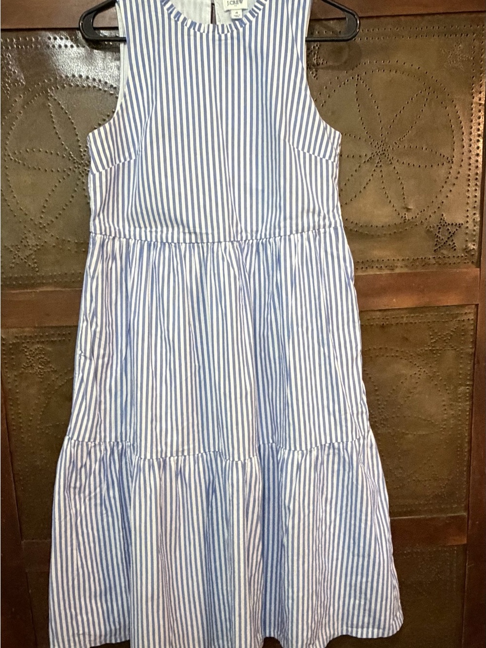 J. Crew Womens Blue and White Striped Sleeveless Tiered Dress